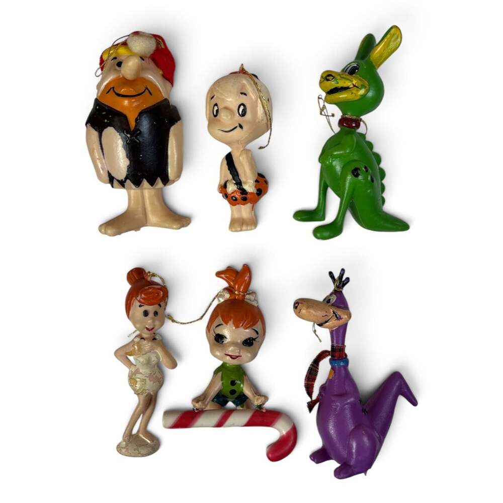 Vintage Flintstones 1976 Blow Mold Christmas Tree Ornaments Set of 6 Hong Kong